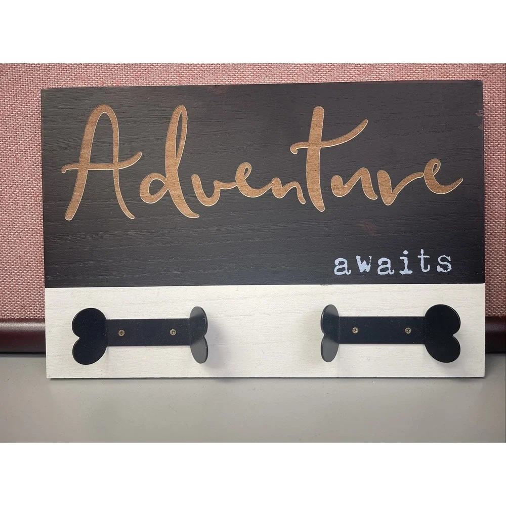 Leash Holder Dog/Cat‎ Wall Mount Sign Rustic Decor Adventure Awaits!